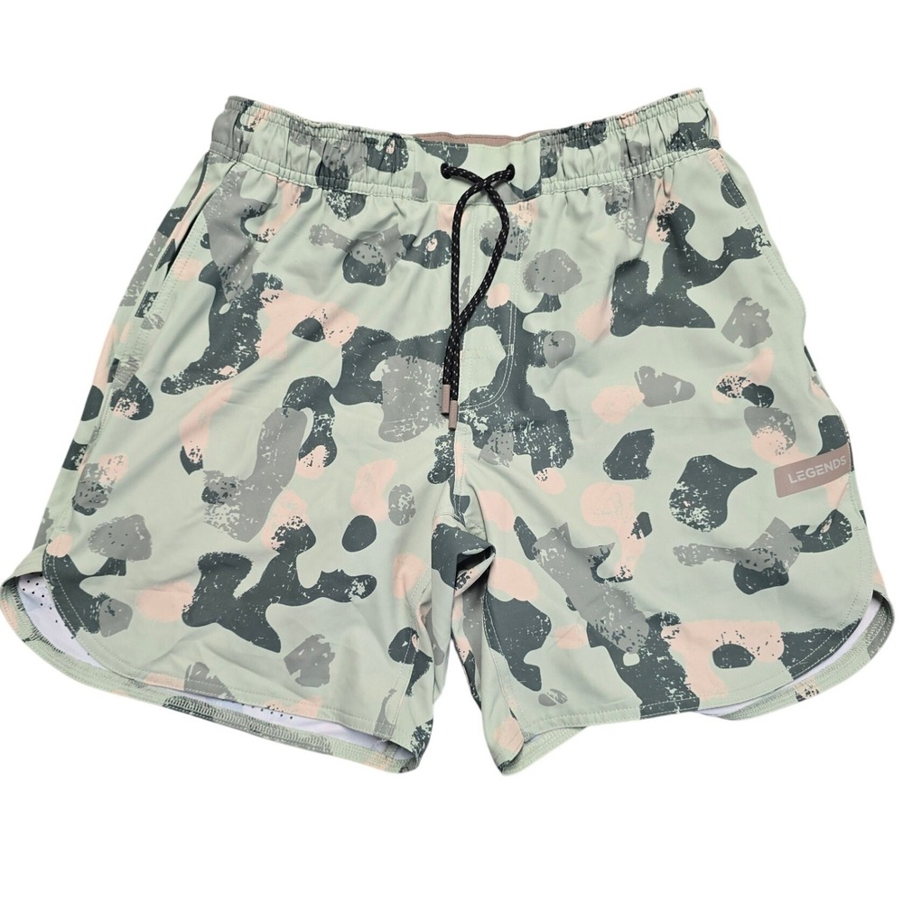 Legends Athletic Shorts Men Medium Green Camo Lined Stretch Running Gym Active